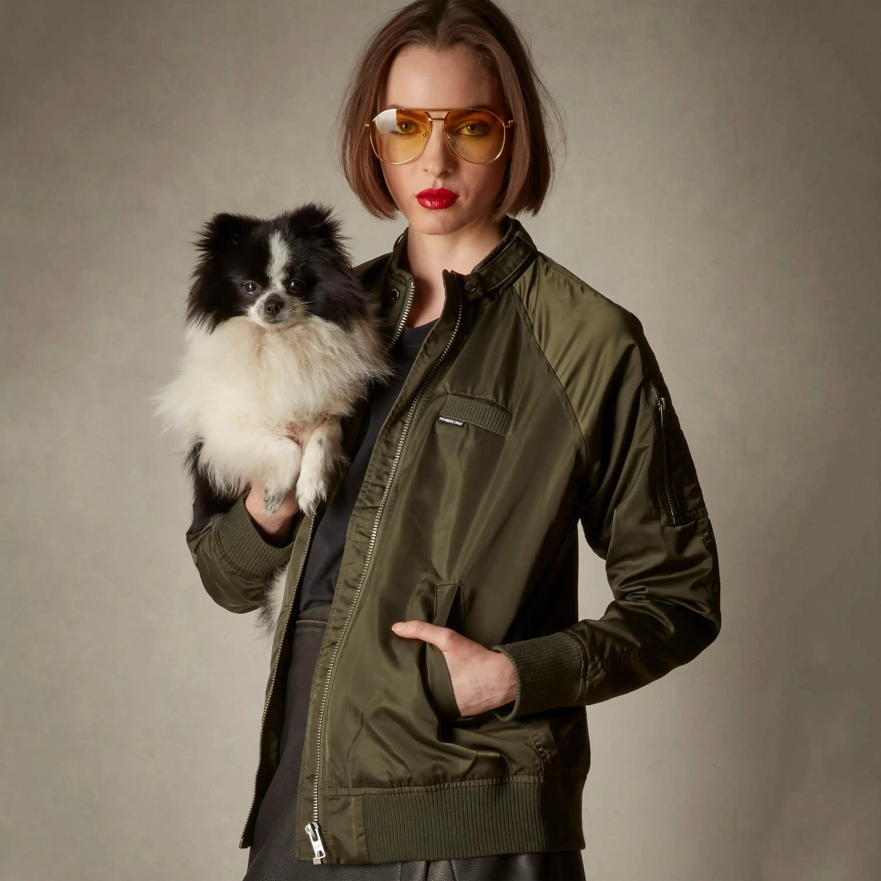 women's satin bomber jacket dark green