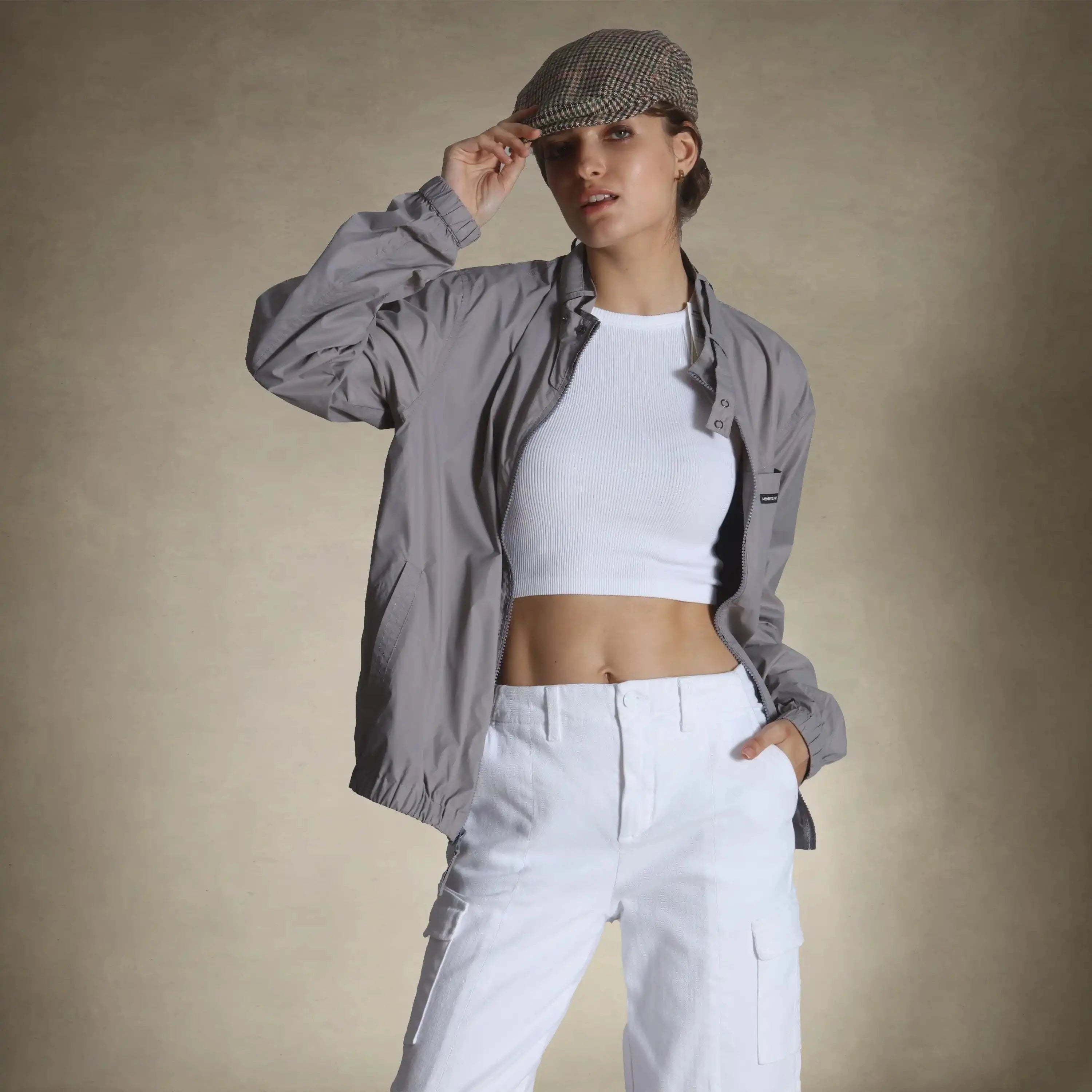 women's oversized packable windbreaker jacket small grey